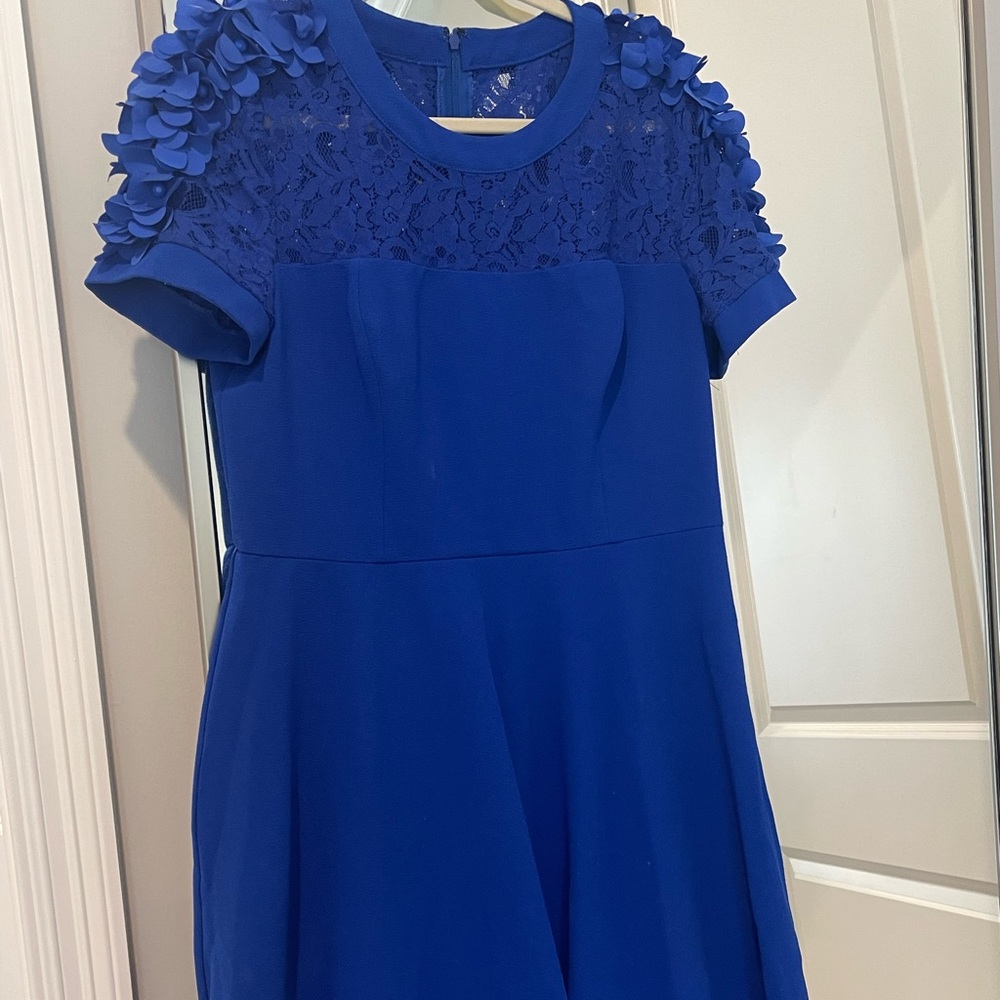 EUC. Shani Floral Applique Fit-&-Flare Crepe Dress. Size 12.